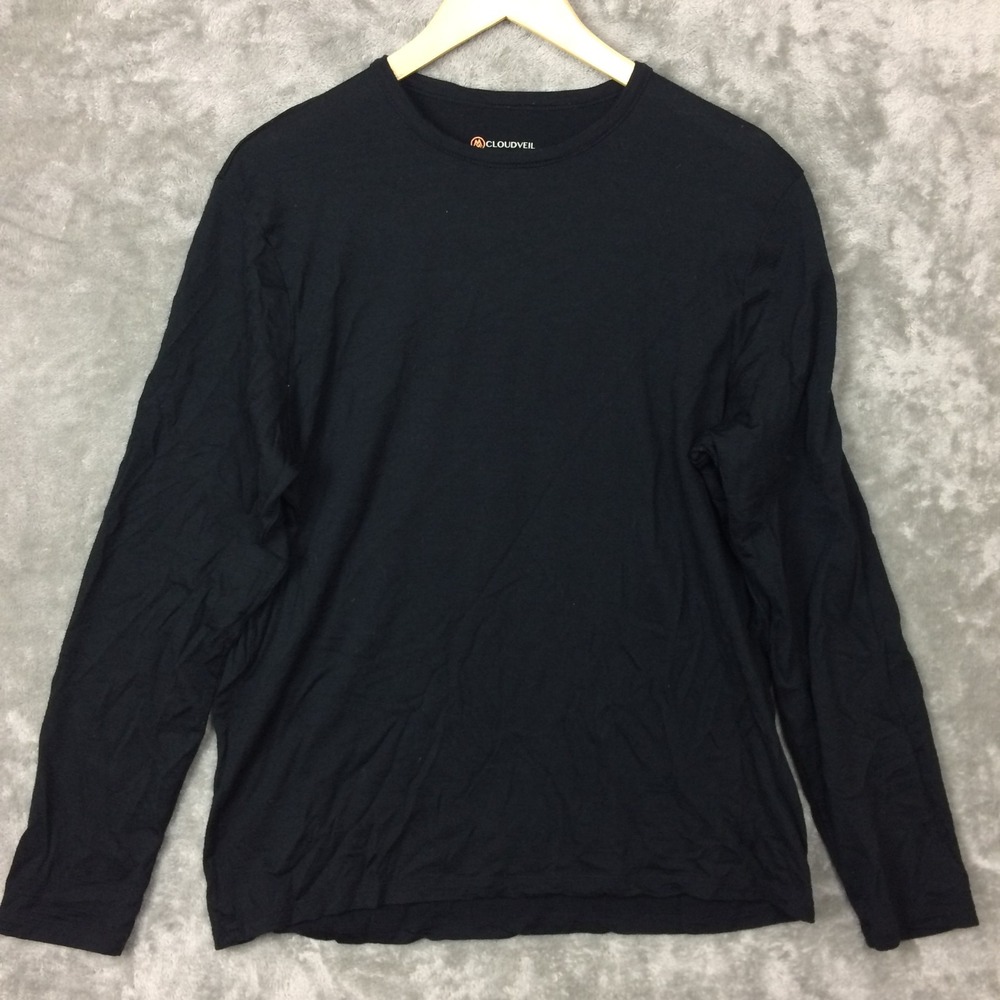 Cloudveil Base Layer Shirt Mens Large 100% Merino Wool Black Hiking Lightweight